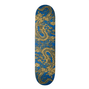 Skateboard Dragon d'or sur Lapis Blue Leather Texture