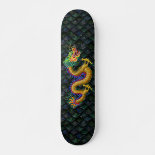 Skateboard Dragon d'or sur les échelles de dragon vert