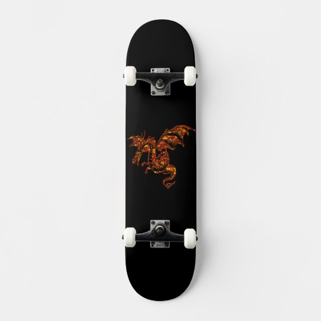 Skateboard Dragon flamboyant sur noir (Recto)