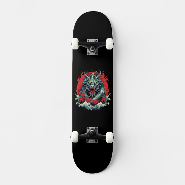 Skateboard Dragon Japonais dans les Vagues (Recto)