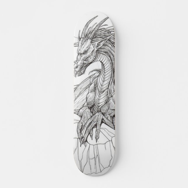 Skateboard dragon noir et blanc (Devant)