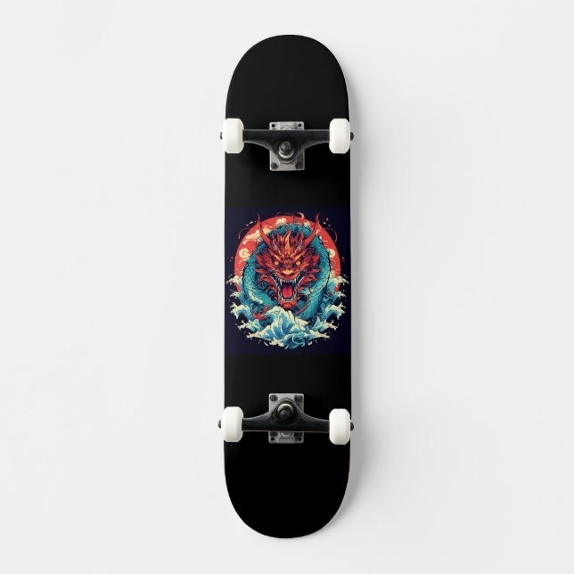 Skateboard Dragon parmi les vagues (Recto)