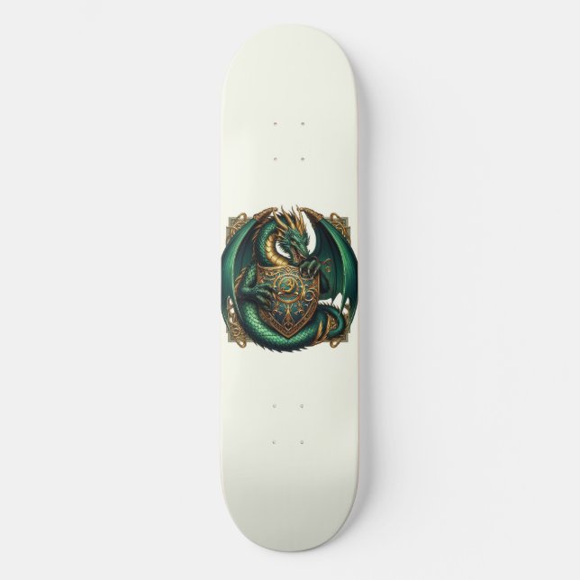 Skateboard Dragon Vert & Or avec Bouclier (Recto)
