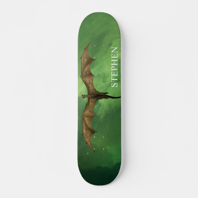 Skateboard Dragon Volant Vert Nebula Galaxy Monogramme (Devant)
