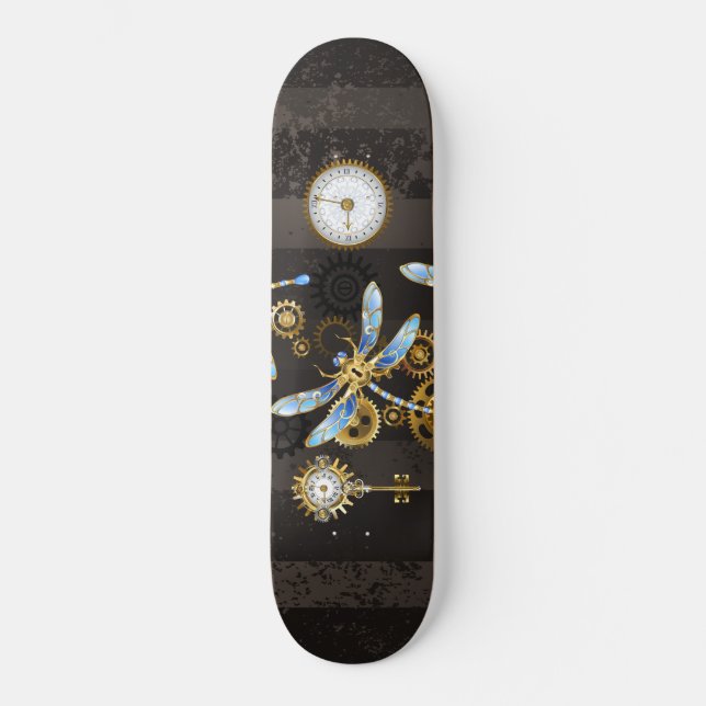 Skateboard Dragonflies de Steampunk sur arrière - plan rayé b (Recto)