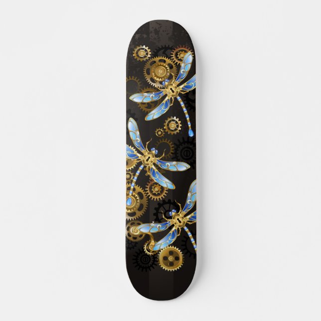 Skateboard Dragonflies de Steampunk sur arrière - plan rayé b (Devant)