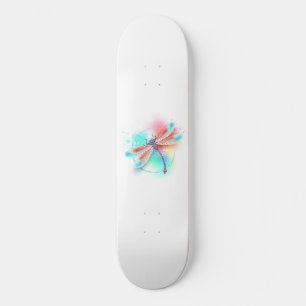 Skateboard Dragonfly rouge sur l'arrière - plan aquarelle