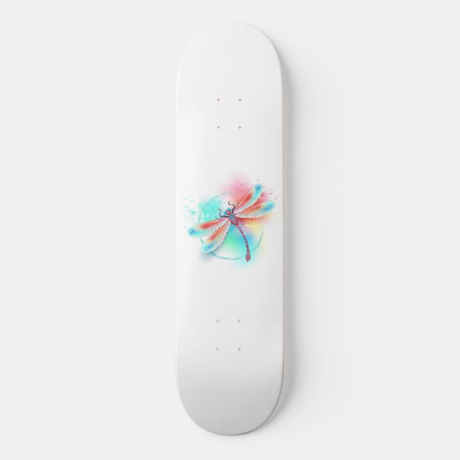 Skateboard Dragonfly rouge sur l'arrière - plan aquarelle (Recto)