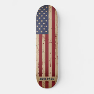 Skateboard Drapeau américain patriotique en bois rustique per