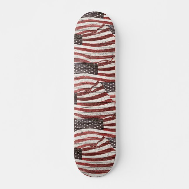 Skateboard Drapeau américain peint sur texture de bois rustiq (Devant)