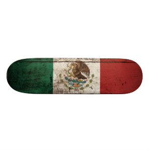 Skateboard Drapeau du Mexique sur le vieux grain en bois