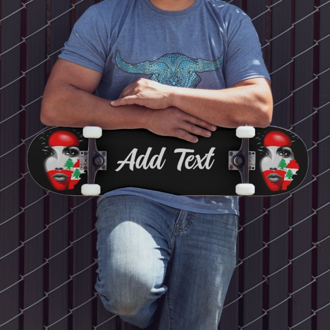 Skateboard Drapeau et carte du Liban sur le visage de la fill (Extérieur 3)