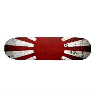 Skateboard Drapeau grunge noir du Japon Soleil Levant