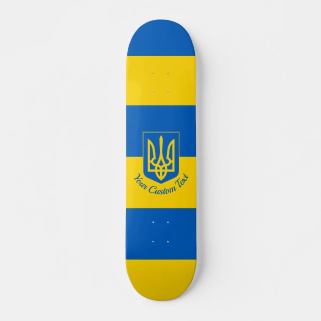 Skateboard Drapeau ukrainien avec armoiries et texte personna (Devant)