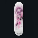 Skateboard *~* Dream Catcher Boho Sacred Tribal Shamanic<br><div class="desc">* Western BOHO American Watercolor Abstrait Dream Catcher Journey with nice Feathers as a Shamanic symbole for a Native American Spiritual Healer or BOHEMIAM design. * * *** Les couleurs sont PINK LAVENDER EGGPLANT sur BLANC. Ce design ésotérique populaire boho créatif abstrait attrapeur de rêve moderne et de plumes sera...</div>