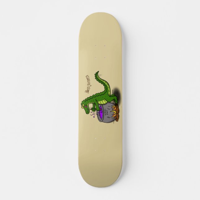 Skateboard Drôle alligator vert cuisine dessin animé (Devant)