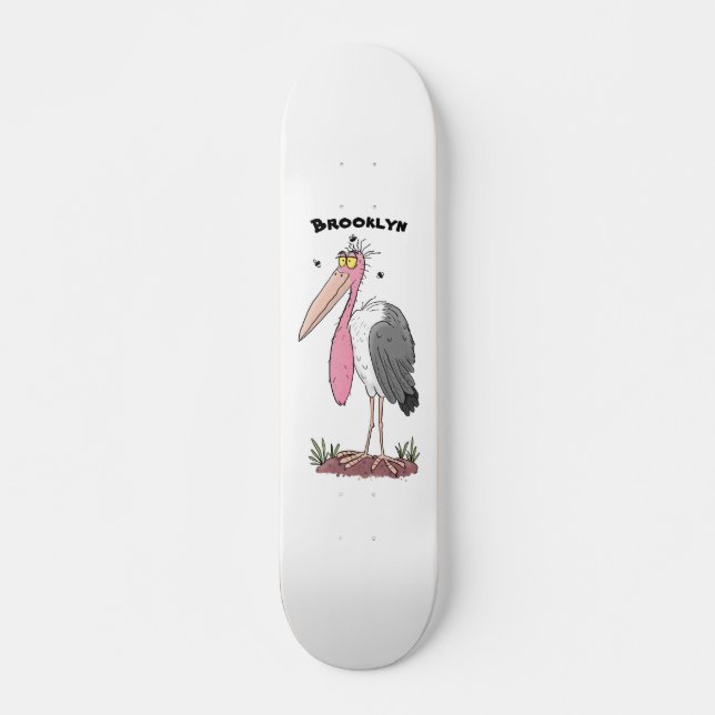 Skateboard Drôle dessin animé de cigogne en marabou (Devant)