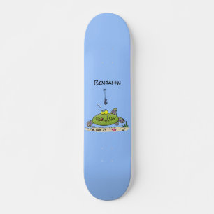 Skateboard Drôle gras affamé poisson vert dessin de pêche