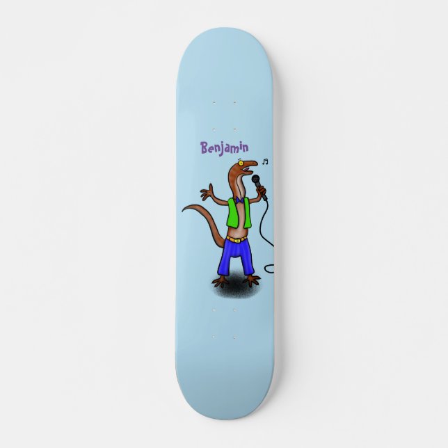 Skateboard Drôle lézard chantant avec bande dessinée de micro (Devant)