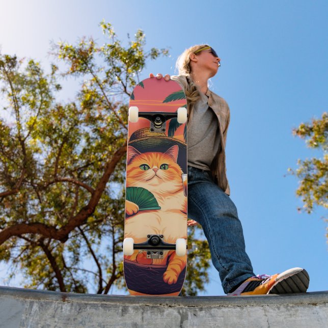 Skateboard Drôle Rétro Vacances de chats d'été (Extérieur 1)