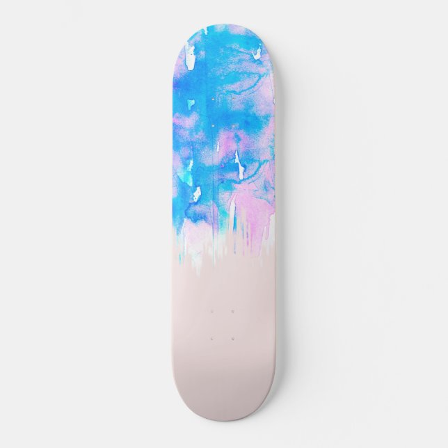 Skateboard Eau rose et bleu pastel Déchets de peinture (Recto)