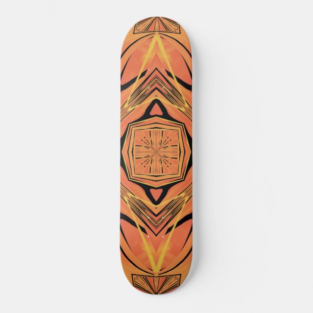 Skateboard Ebony Black Et Citrus Orange Tropical Art Design (Recto)