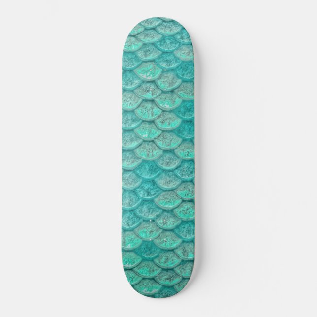 Skateboard Écailles de sirène vert de mer turquoise (Recto)