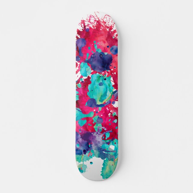 Skateboard Éclaboussure aquarelle colorée (Devant)
