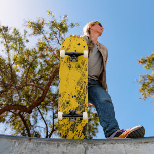 Skateboard Éclaboussures de peinture noire et jaune