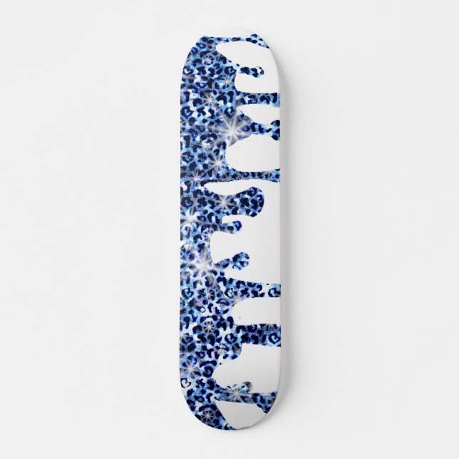 Skateboard Éclats bleus au guépard (Devant)