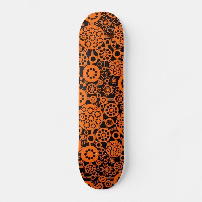 Skateboard Écosystème - Orange sur noir (Recto)