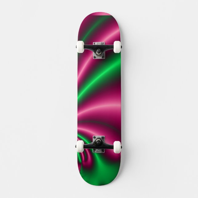 Skateboard Écoulement floral de rose et de vert (Recto)