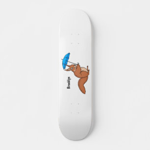 Skateboard Écureuil rouge mignon avec dessin animé parapluie