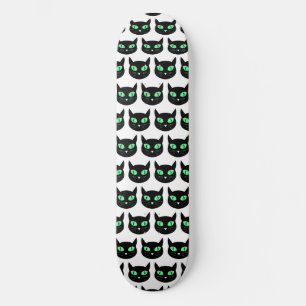 Skateboard Éffrayant chat noir avec yeux verts motif