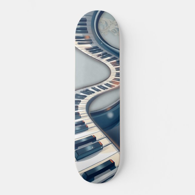Skateboard Élégance dans les touches de piano et les fleurs.  (Recto)