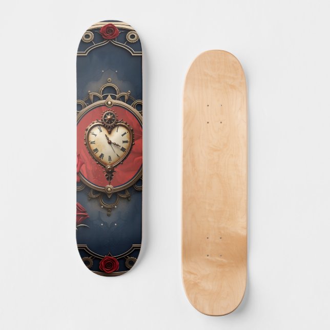 Skateboard Élégance Éternelle – Cœur d'Horlogerie (Recto)