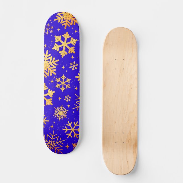 Skateboard Élégance Flocon de Neige Doré – Vacances Hiver (Recto)