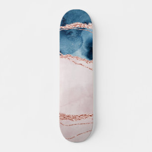 Skateboard Élégance mystique Turquoise Bleu et Rose Or Agat