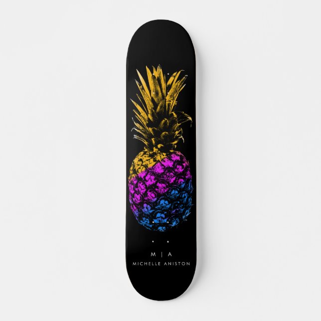 Skateboard Élégant ananas Monogramme minimaliste Personnalisé (Devant)