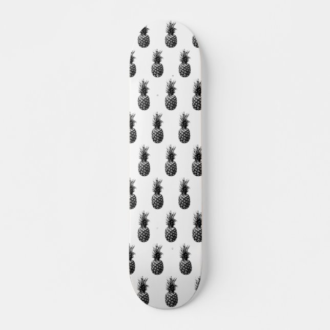 Skateboard Élégant ananas noir et blanc (Devant)