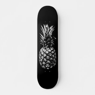 Skateboard Élégant ananas tropical noir et blanc