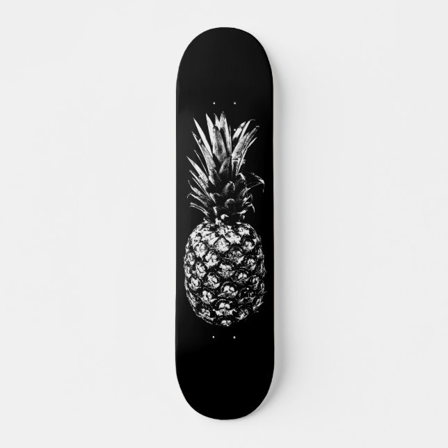 Skateboard Élégant ananas tropical noir et blanc (Devant)