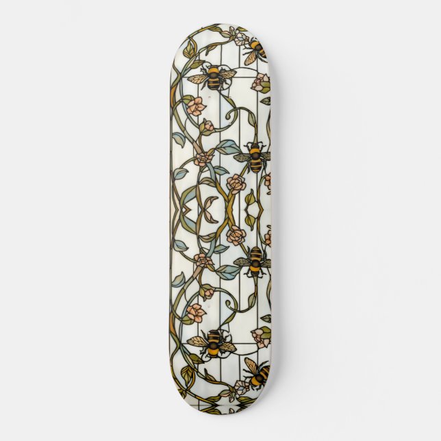 Skateboard Elegant art nouveau botanical  bee stain glass (Recto)