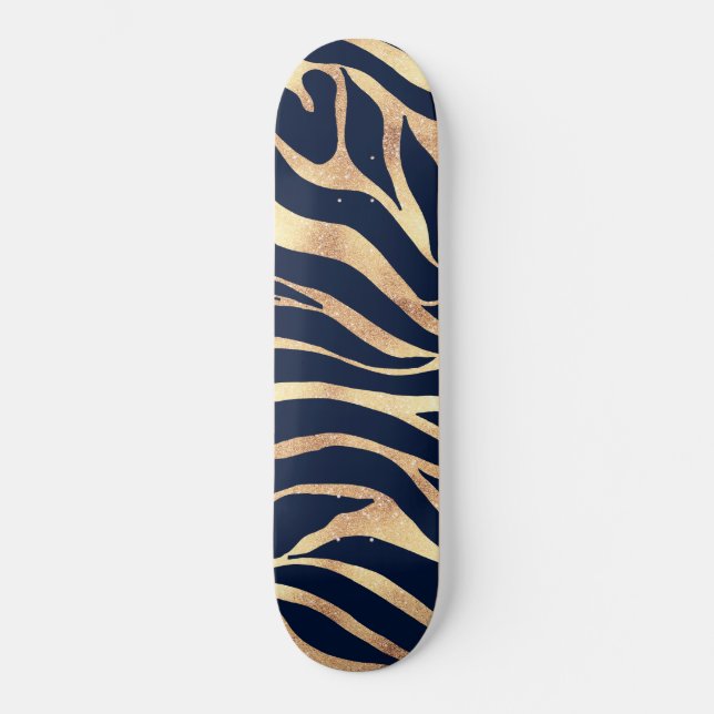 Skateboard Elégant bleu marine Gold Zebra Imprimer (Recto)