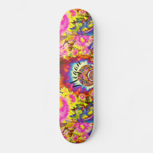 Skateboard Élégant boho rétro tournesol fleurs rose jaune