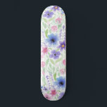 Skateboard Elegant Country Pink Purple Blue Watercolor Flower<br><div class="desc">This modern and elegant pattern is perfect for the summer and spring seasons. It features a pink, purple, blue, green, black, and yellow hand-painted watercolor flowers and leaves pattern on top of a white simple background.***IMPORTANT DESIGN NOTE: For any custom design request such as matching product requests, color changes, placement...</div>