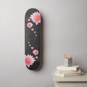 Skateboard Élégant Floral Flottant Fleurs de Lotus Rose