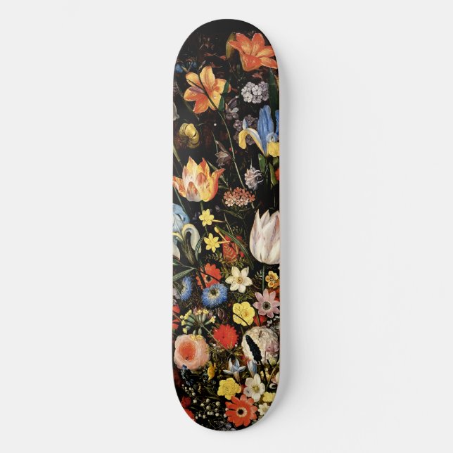 Skateboard Élégant floral noir (Recto)