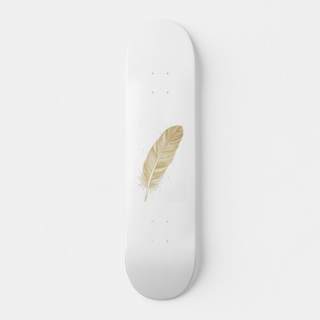 Skateboard Elegant Golden Feather Line Art - Modern Aesthetic (Devant)