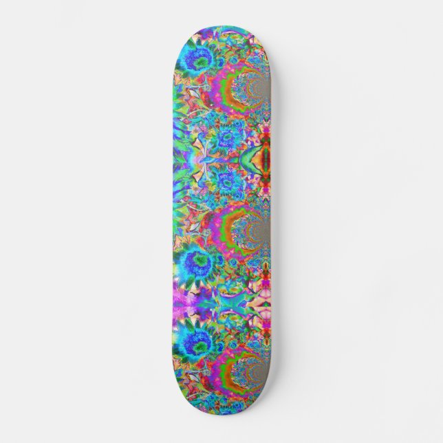 Skateboard Elégant jardin fleuri bleu rose abstrait (Recto)
